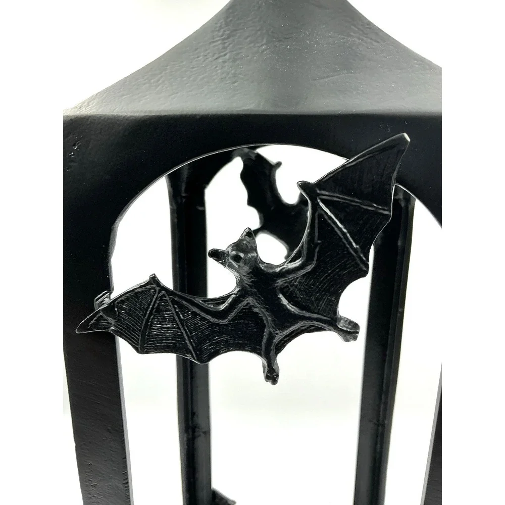Large Halloween Black Cast Iron Hanging Candle Holder Lantern w/ Bats 22 Inches